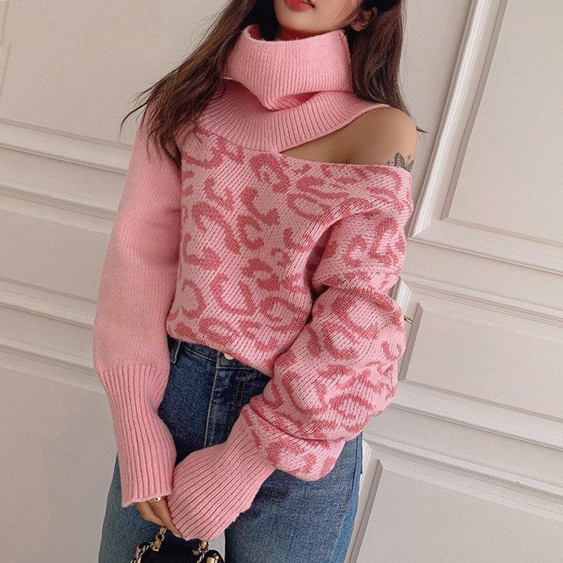 Women Turtleneck One Shoulder Knitted Sweaters - Amazitshop