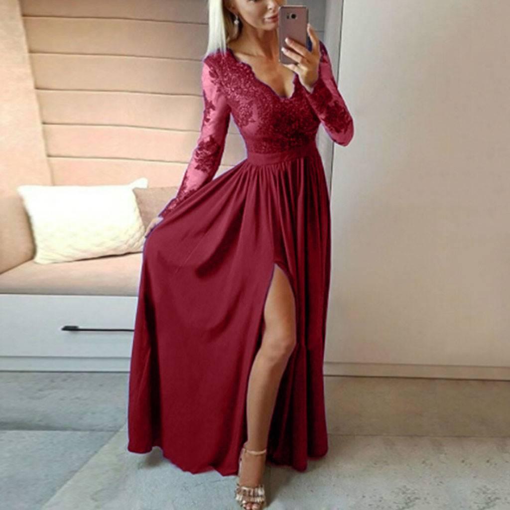 Women V - neck Sexy Lace Elegant Wedding Party Dresses - Amazitshop