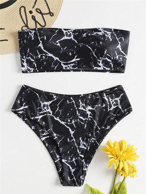 Women Wrapped Marble Printed Swimsuit Bikini Split Sexy Bikini Set - Amazitshop