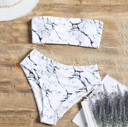 Women Wrapped Marble Printed Swimsuit Bikini Split Sexy Bikini Set - Amazitshop