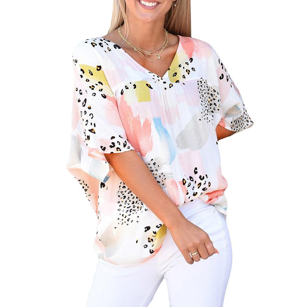 Women's Batwing Sleeve Loose V - neck Pullover Top - Amazitshop