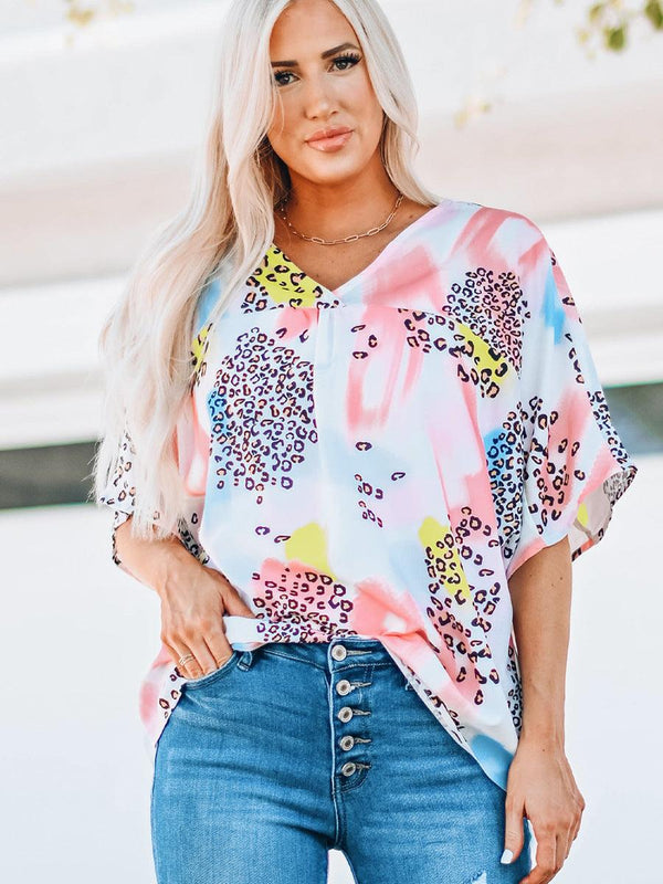 Women's Batwing Sleeve Loose V - neck Pullover Top - Amazitshop