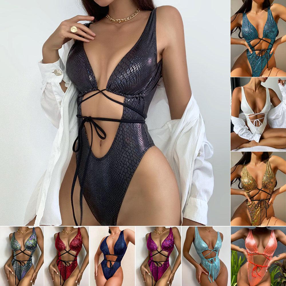 Women's Bikini One Piece Swimsuit Strappy Lace Up Swimwear Bathing Suit - Amazitshop