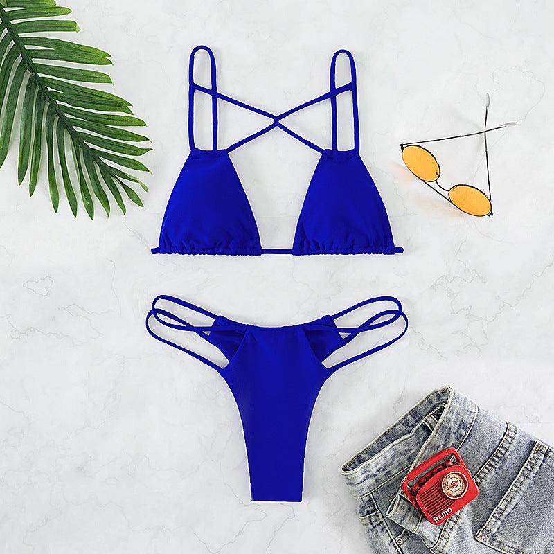 Women's Bikini Swimwear Solid Color Double Layer Fabric Split - Amazitshop