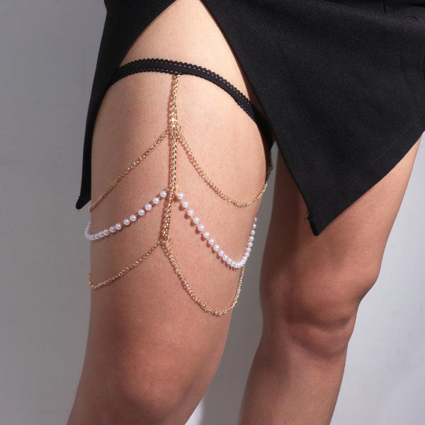 Women's Black Pearl Chain Leg Chain - Amazitshop