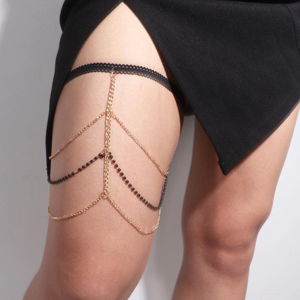 Women's Black Pearl Chain Leg Chain - Amazitshop