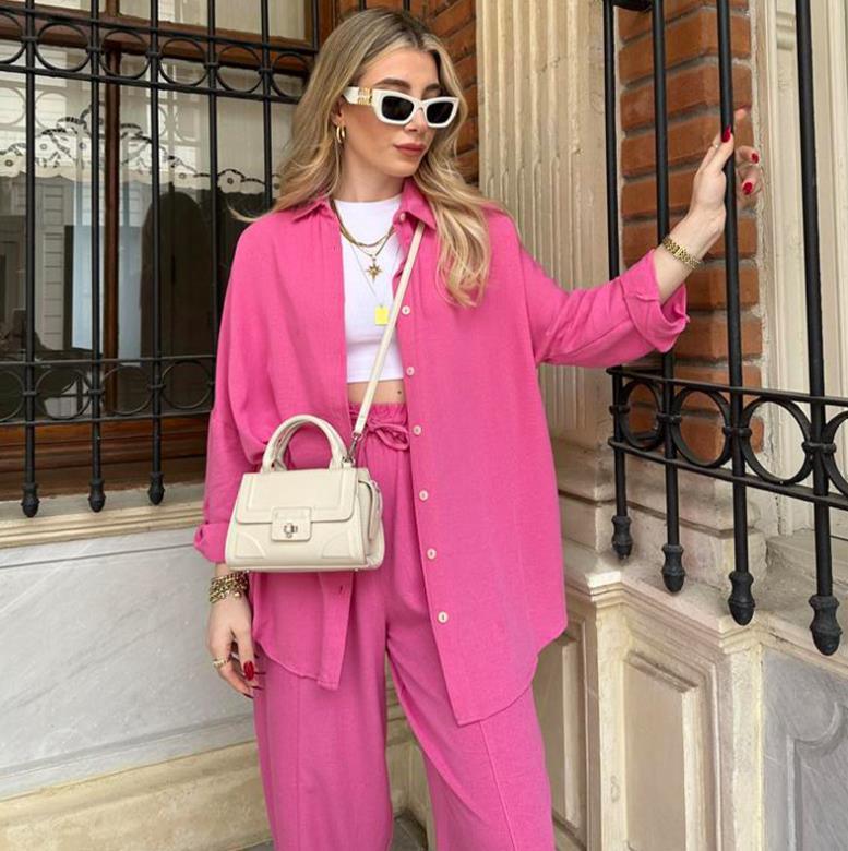 Womens Button Down Lounge Sets Long Sleeve Shirts And 2 Piece Outfit Set Casual Loungewear With Pockets - Amazitshop