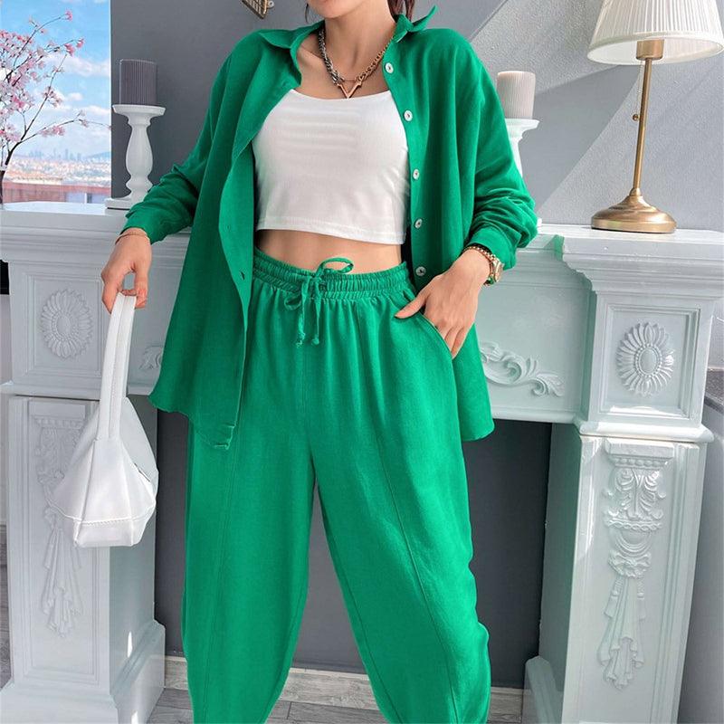 Womens Button Down Lounge Sets Long Sleeve Shirts And 2 Piece Outfit Set Casual Loungewear With Pockets - Amazitshop