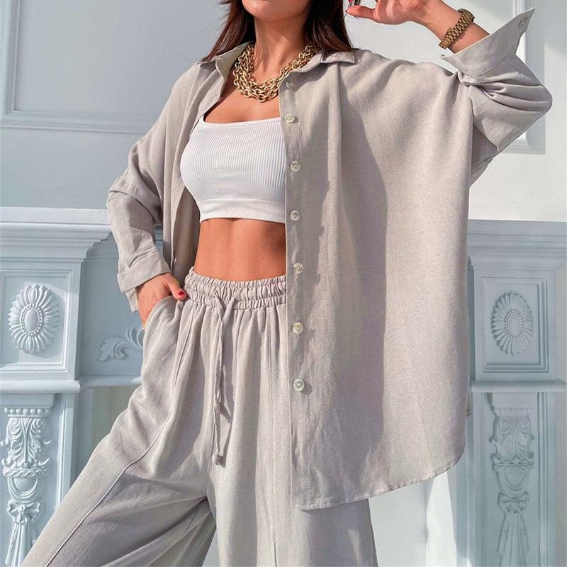 Womens Button Down Lounge Sets Long Sleeve Shirts And 2 Piece Outfit Set Casual Loungewear With Pockets - Amazitshop