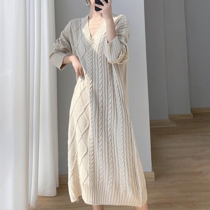 Women's Cable - knit Sweater Dress Knitted - Amazitshop