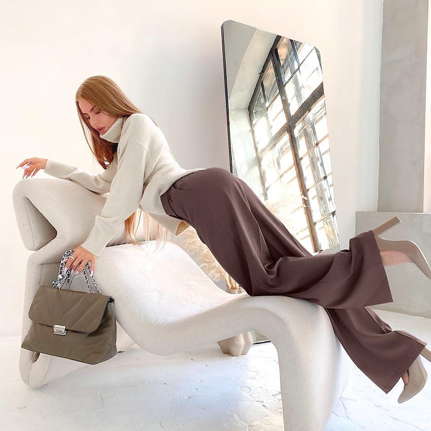 Women's Casual All - match Solid Color Neutral High Waist Suit Pants - Amazitshop