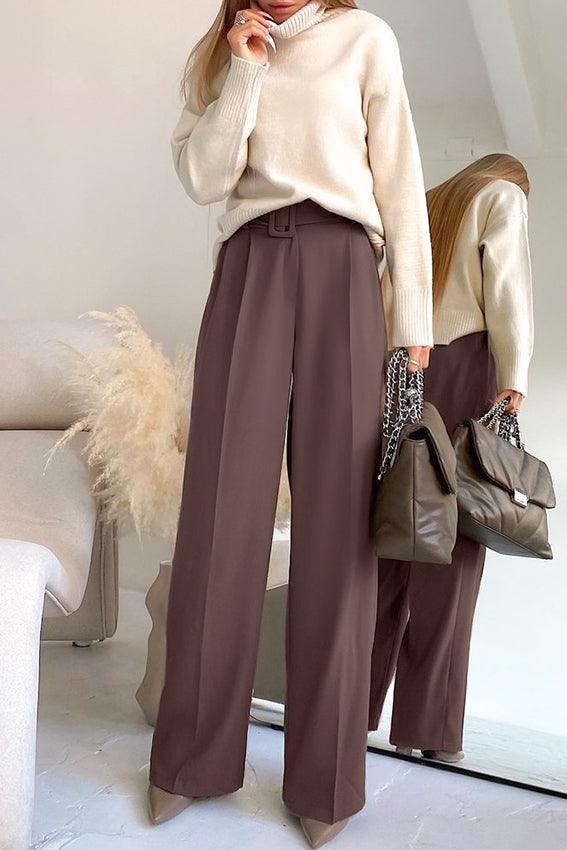 Women's Casual All - match Solid Color Neutral High Waist Suit Pants - Amazitshop