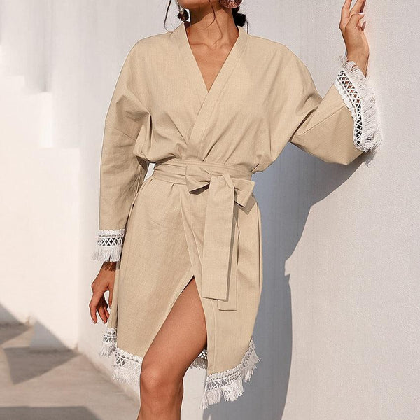 Women's Casual Loose Cotton Linen Nightgown - Amazitshop