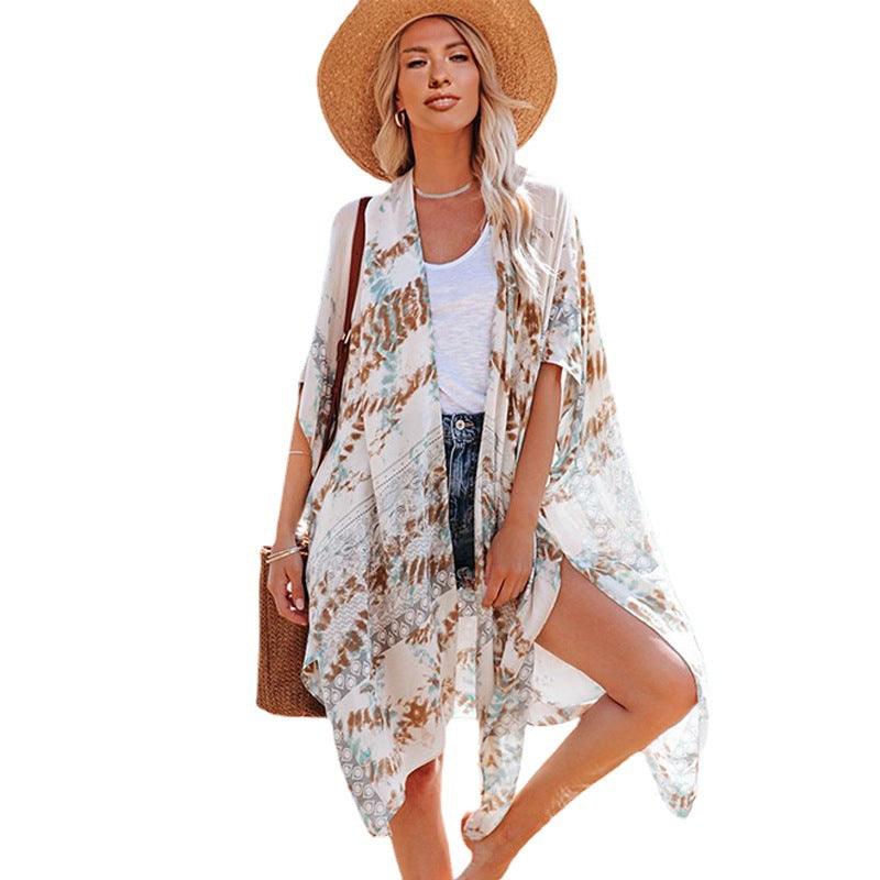 Women's Casual Mid - Length Loose Beachwear Tulle Sun Protection Jacket - Amazitshop