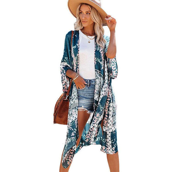 Women's Casual Mid - Length Loose Beachwear Tulle Sun Protection Jacket - Amazitshop