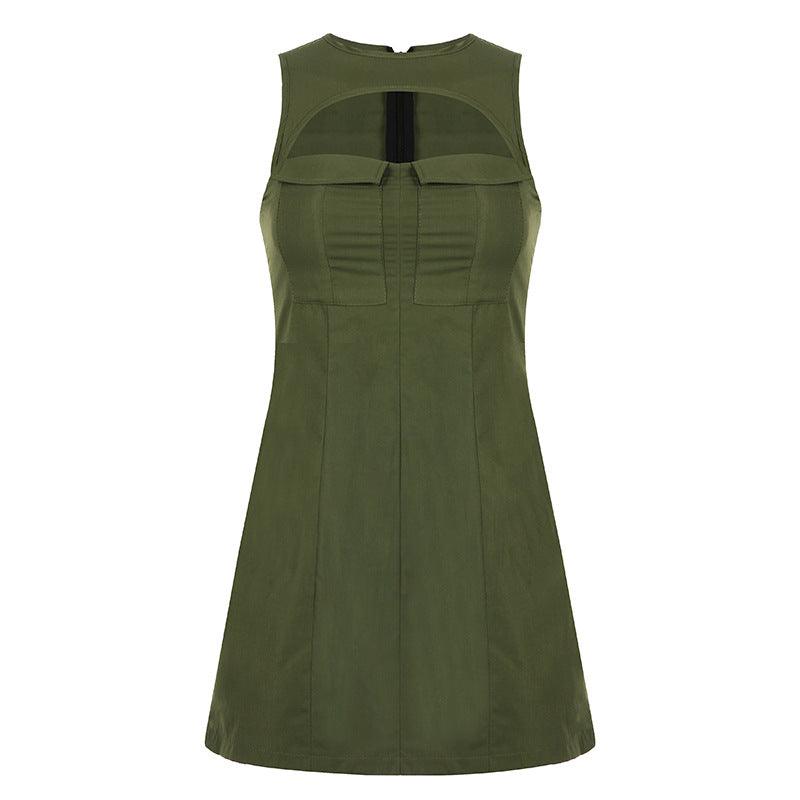 Women's Chest Cutout Round Neck Sleeveless Tank Dress - Amazitshop