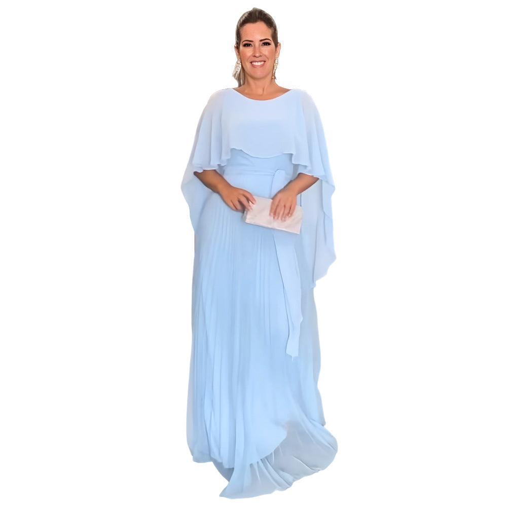 Women's Chiffon Pleated Solid Color Shawl High Waist Dress - Amazitshop