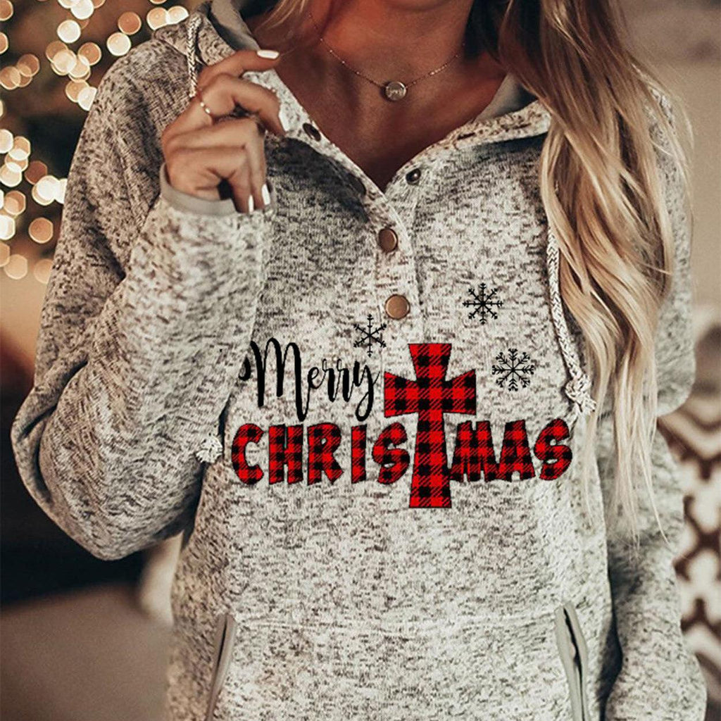 Women's Christmas Hat Plaid Print Sweatshirt - Amazitshop