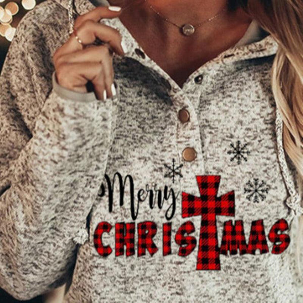 Women's Christmas Hat Plaid Print Sweatshirt - Amazitshop