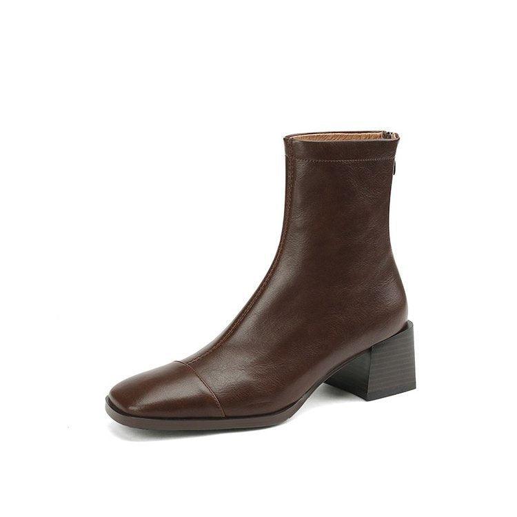 Women's Chunky Heel Short Boots Autumn And Winter French Retro - Amazitshop