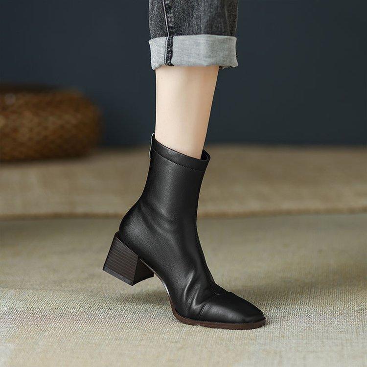 Women's Chunky Heel Short Boots Autumn And Winter French Retro - Amazitshop