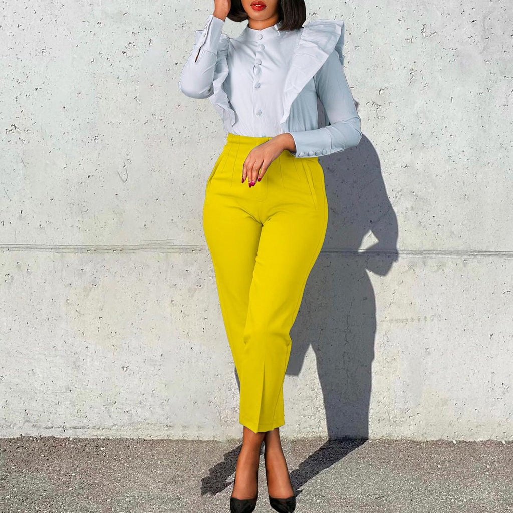 Women's Clothing Plus Size Fashion Temperament Leisure Slimming High Waist Suit Pants Solid Color African - Amazitshop