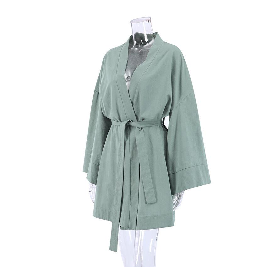 Women's Cotton Linen Nightgown Short Dressing Gown - Amazitshop