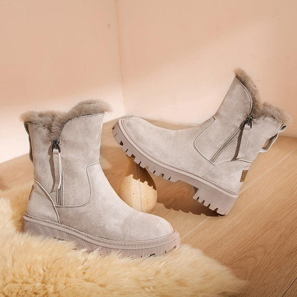 Women's Cotton - padded Shoes Winter New Fur Snow Boots Fleece - lined Casual Martin Boots - Amazitshop