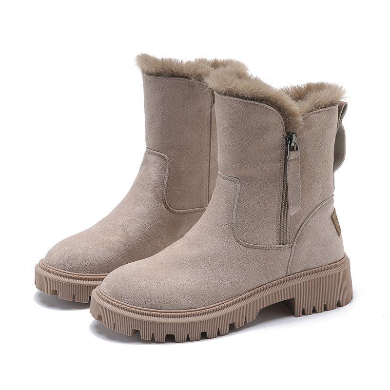 Women's Cotton - padded Shoes Winter New Fur Snow Boots Fleece - lined Casual Martin Boots - Amazitshop