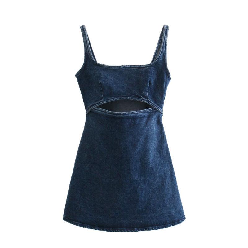 Women's Cutout Design Slim Denim Dress - Amazitshop