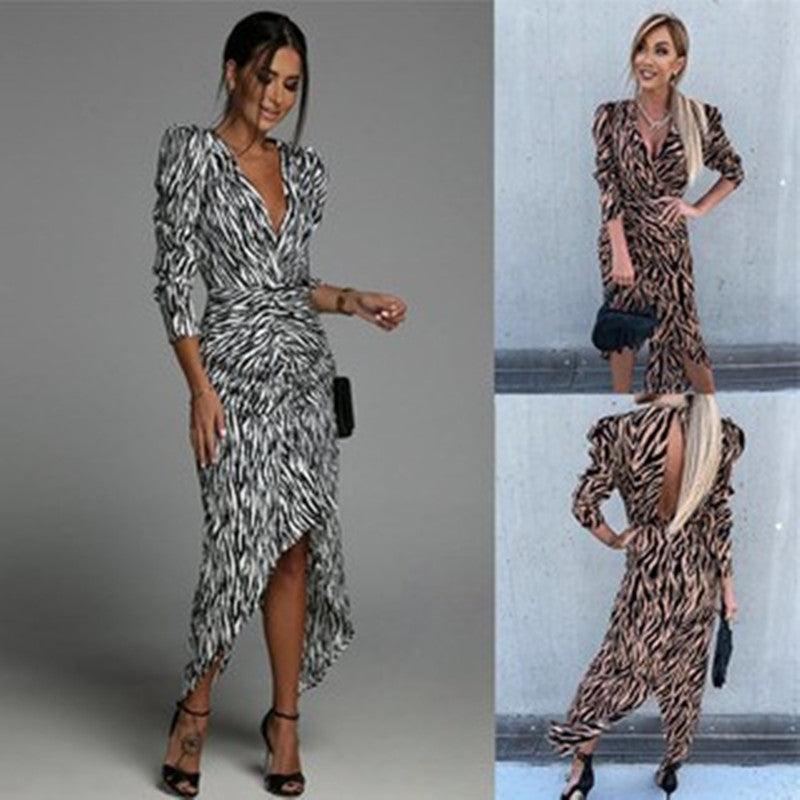 Women's Elegance Commuter Print Irregular Dress - Amazitshop