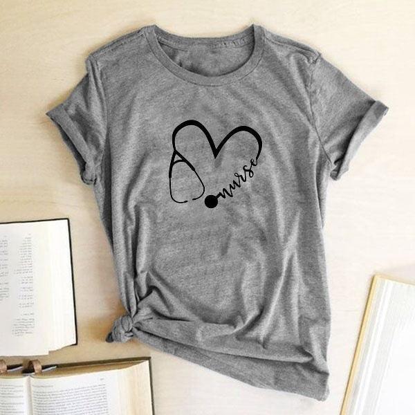 Women's Fashion Heart Graphic Print Short Sleeve T-Shirt - Amazitshop