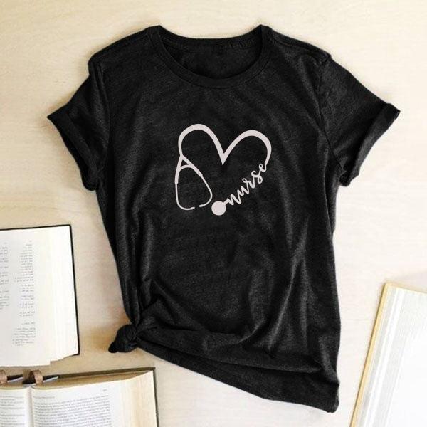 Women's Fashion Heart Graphic Print Short Sleeve T-Shirt - Amazitshop