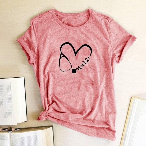 Women's Fashion Heart Graphic Print Short Sleeve T-Shirt - Amazitshop