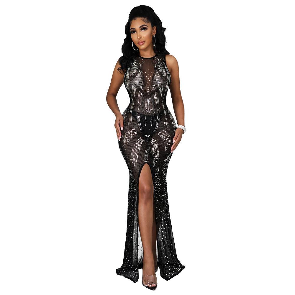 Women's Fashion Mesh Rhinestone Dress - Amazitshop