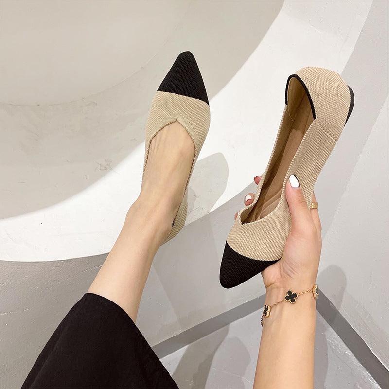 Women's Fashion Shallow Mouth Braided Shoes Pointed Flat Bottom Pumps - Amazitshop