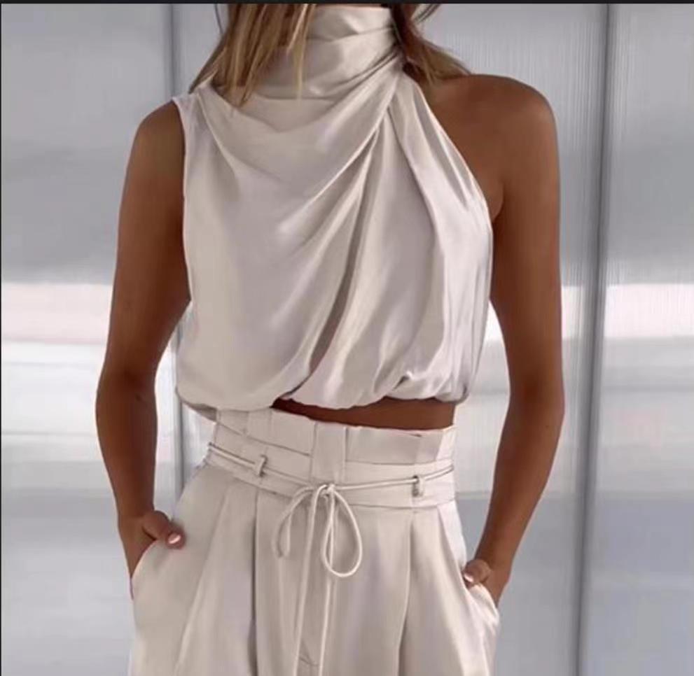 Women's Fashion Tops Wide - leg Pants Suit - Amazitshop