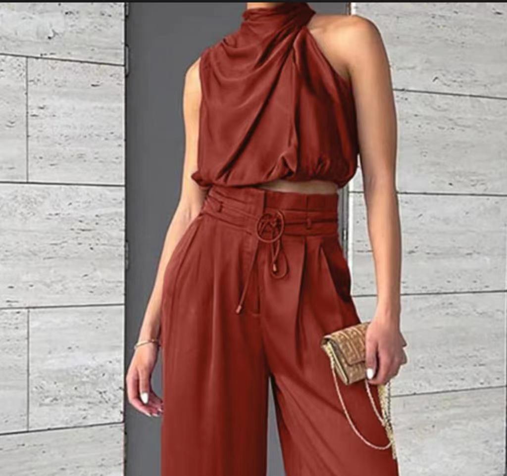 Women's Fashion Tops Wide - leg Pants Suit - Amazitshop