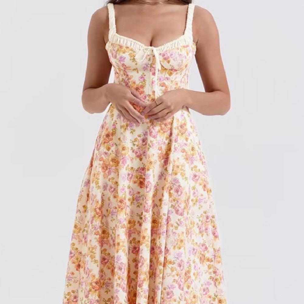 Women's Fashionable Floral Suspender Dress - Amazitshop