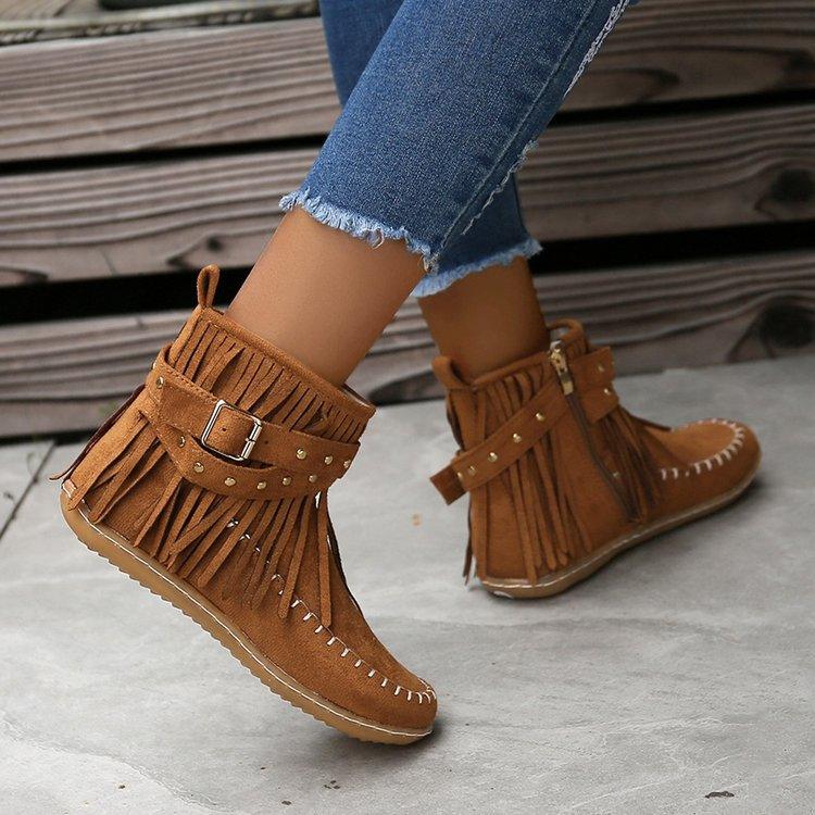 Women's Flat Buckle Martin Boots Retro - Amazitshop