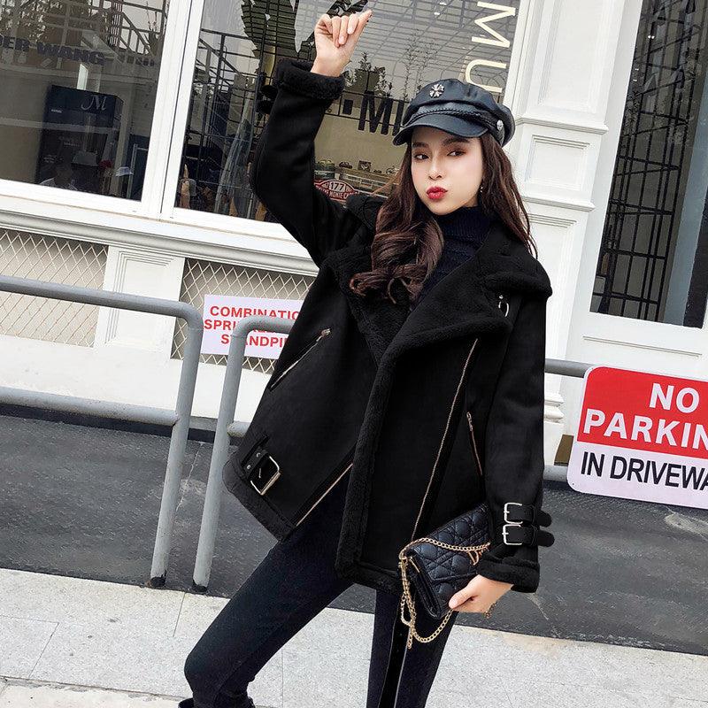 Women's fur plus velvet thick deerskin velvet coat - Amazitshop