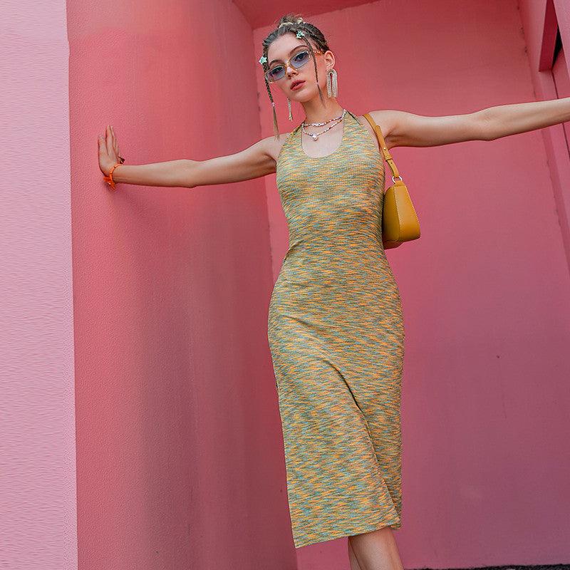 Women's Halter Knit Y2K Style Slim Dress - Amazitshop