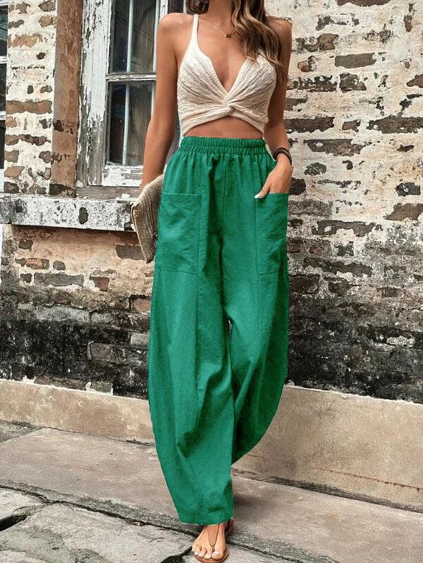 Women's Harem Pants With Pockets High Waisted Casual Beach Pants Loose Trousers Summer - Amazitshop