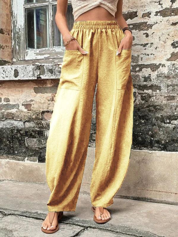 Women's Harem Pants With Pockets High Waisted Casual Beach Pants Loose Trousers Summer - Amazitshop