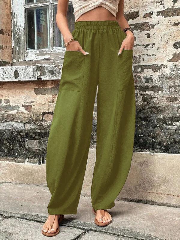 Women's Harem Pants With Pockets High Waisted Casual Beach Pants Loose Trousers Summer - Amazitshop