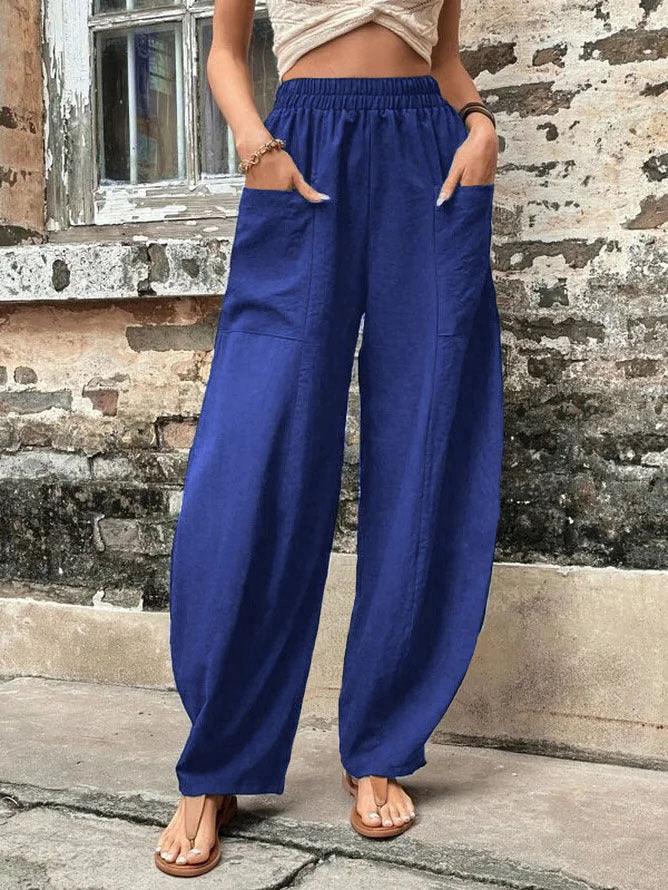 Women's Harem Pants With Pockets High Waisted Casual Beach Pants Loose Trousers Summer - Amazitshop