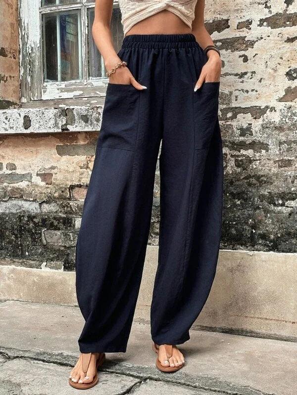 Women's Harem Pants With Pockets High Waisted Casual Beach Pants Loose Trousers Summer - Amazitshop