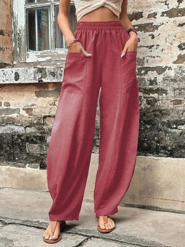 Women's Harem Pants With Pockets High Waisted Casual Beach Pants Loose Trousers Summer - Amazitshop