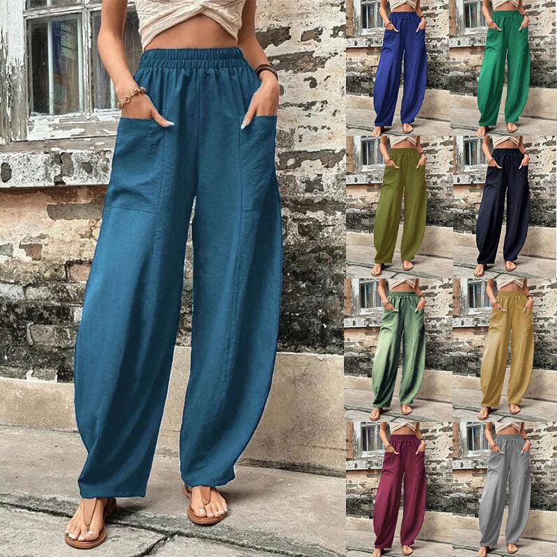 Women's Harem Pants With Pockets High Waisted Casual Beach Pants Loose Trousers Summer - Amazitshop
