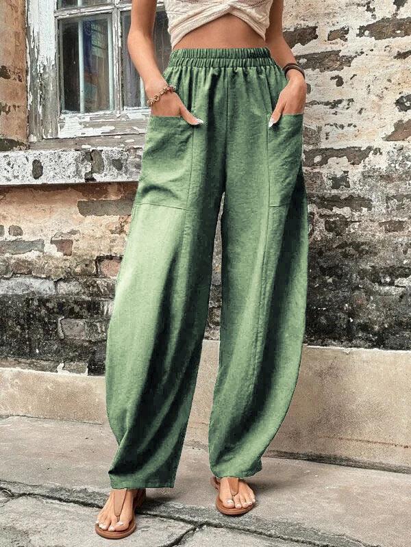 Women's Harem Pants With Pockets High Waisted Casual Beach Pants Loose Trousers Summer - Amazitshop